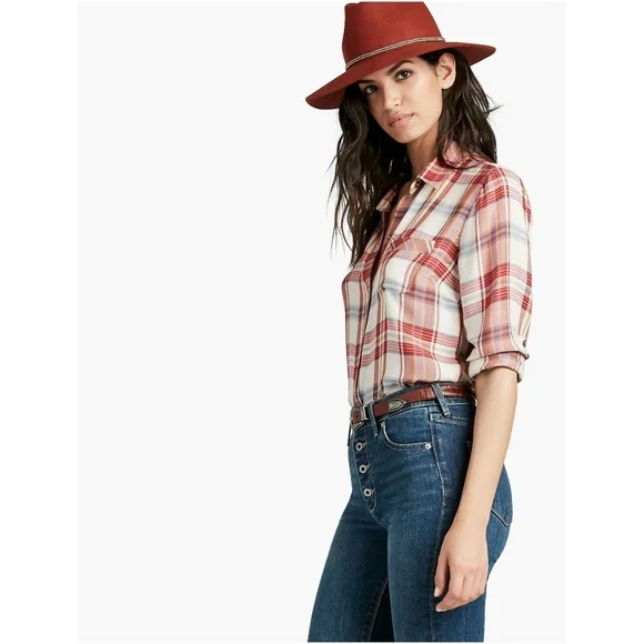 248  LUCKY BRAND Red Bungalow Plaid Soft Flannel Shirt - Picture 2 of 8